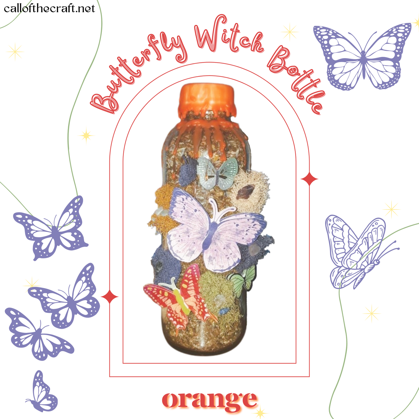 Butterfly Witch Bottles, Orange - The Call of the Craft