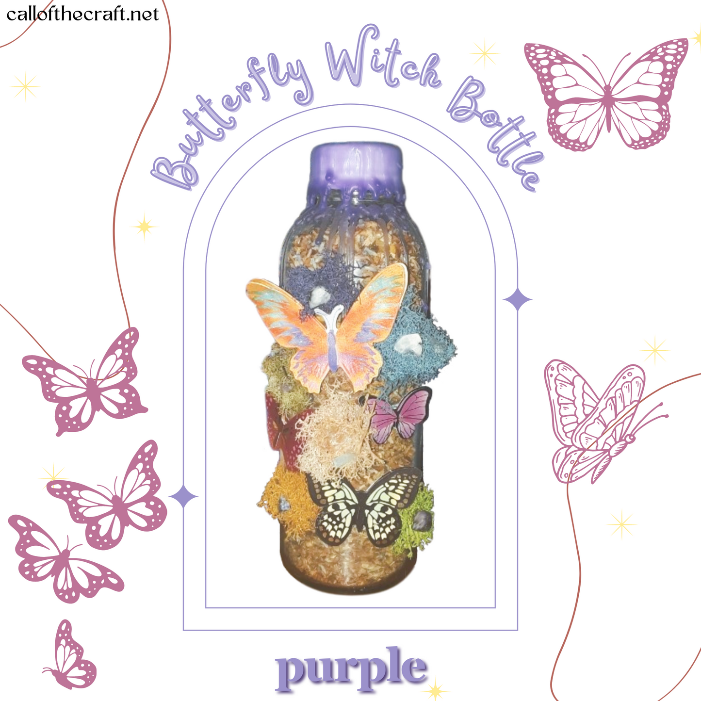 Butterfly Witch Bottles, Purple - The Call of the Craft