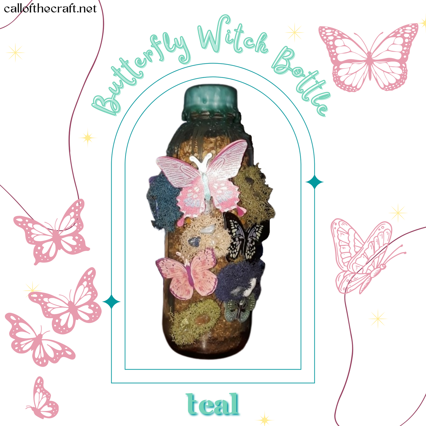 Butterfly Witch Bottles, Teal - The Call of the Craft