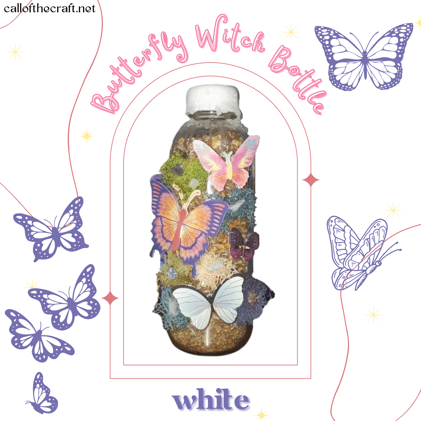 Butterfly Witch Bottles, White - The Call of the Craft