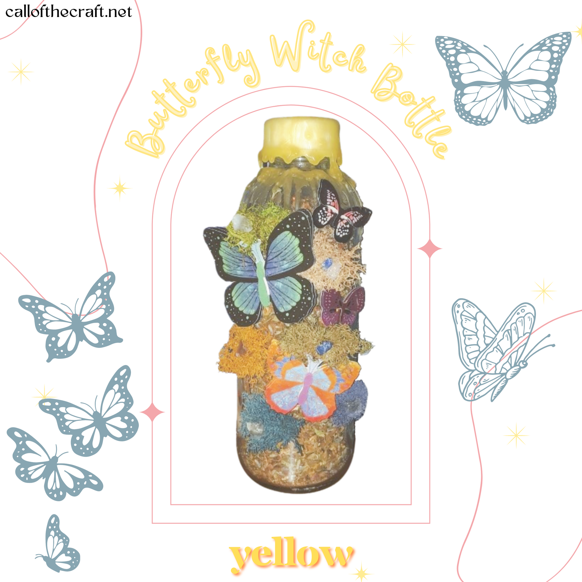 Butterfly Witch Bottles, Yellow - The Call of the Craft