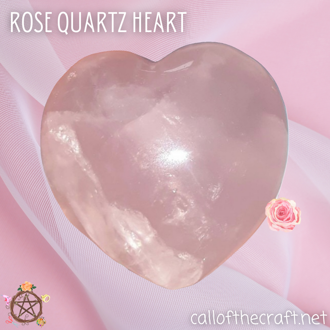 Crystal Carvings, Rose Quartz Heart - The Call of the Craft
